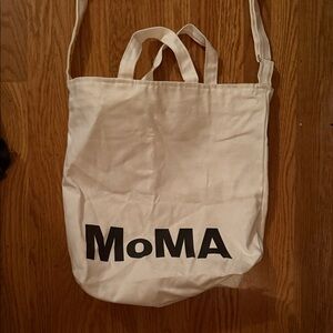 MoMA White and Black Logo Canvas Tote with Shoulder Strap